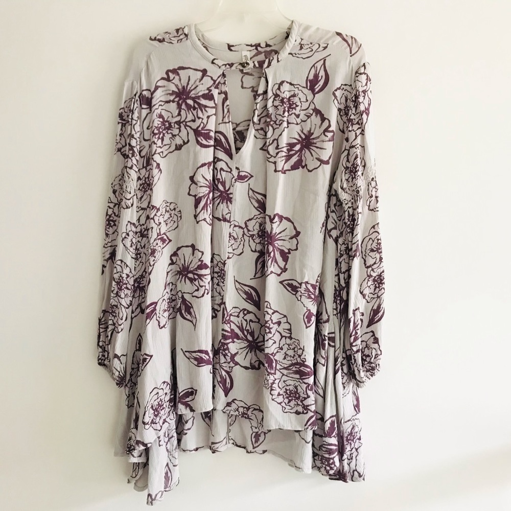 Free People | Lost In You Tunic Dress Floral Size XS Gray Tree Swing Keyhole - Picture 3 of 9
